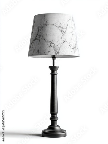 Classic Table Lamp With White Textured Shade And Dark Wooden Base In Studio Lighting