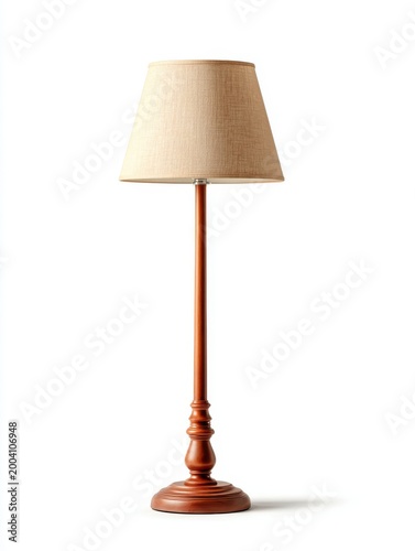 Classic Wooden Floor Lamp With Natural Linen Lampshade And Warm Interior Lighting