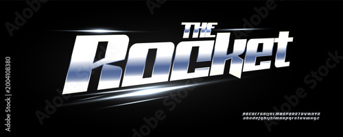 Metal Font Sport Logo Speed Race Alphabet English Letter Set Modern Typography, Power Car Racing Typographic Design for Title Text, Run Poster Headline, Sporty Typo Automotive Fonts. Vector Typeface