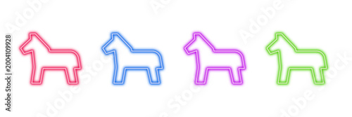 Neon glowing horse vector icons set, animal, stallion, pony, farm, equestrian, vibrant colorful digital design illustration on transparent background.