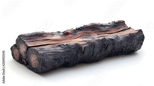 Isolated Tree Stump on White, Log Texture Detail, Wood Grain Background