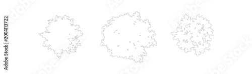 Architectural tree plan symbols, minimalist landscape design vector set, top view garden vegetation outlines for site mapping and urban planning