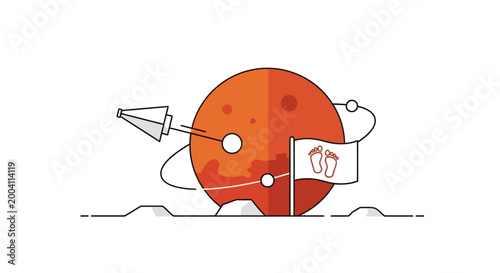Bild auf Leinwand Mars exploration, rocket landing, footprints on red planet, space travel