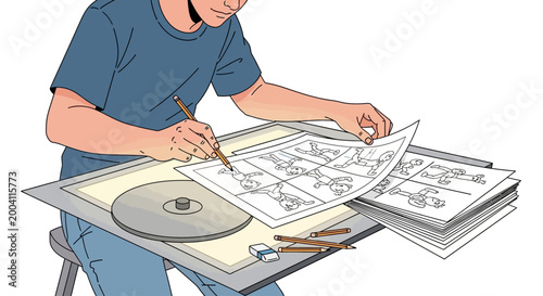 Animator Working on Animation Frames on Light Table