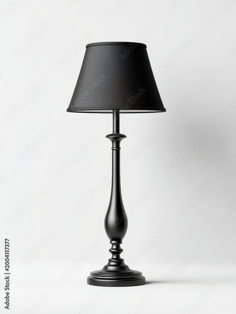 Obraz premium Elegant Black Table Lamp with Patterned Shade on White Background