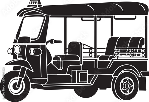 Tuk Tuk Vehicle Side View Illustration.