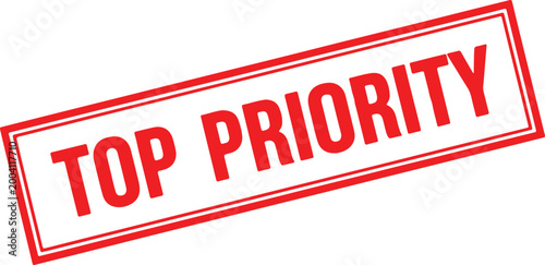 Red rubber stamp with the text "TOP PRIORITY" in white letters, emphasizing urgency and importance, isolated on a white background.