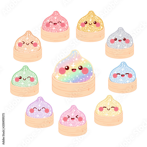 Cute colorful glitter dumpling character