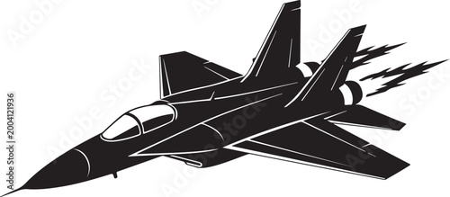 Black and white fighter jet aircraft.