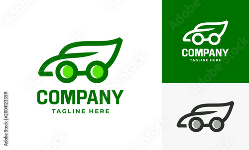 Minimalist leaf car bold vector logo design, Stylish green shape car technology logo concept design