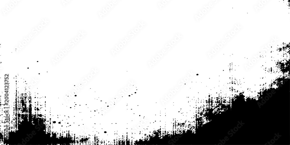 Obraz premium Grunge black ink splat texture design with paint splash droplets and a dirty splatter border pattern on a dark liquid stain background vector illustration