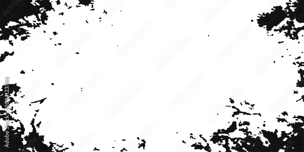 Obraz premium Abstract grunge ink splat frame featuring a black watercolor paint splash texture and artistic splatter pattern on a dirty liquid stain vector illustration