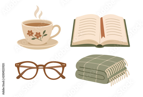 Φωτογραφία Cozy Reading Scene with Coffee and Blanket.