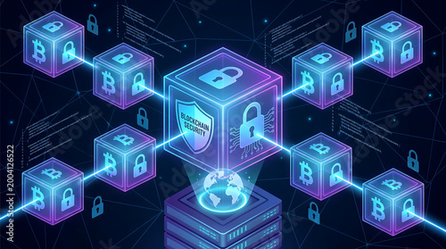 Blockchain security concept with linked blocks and padlocks
