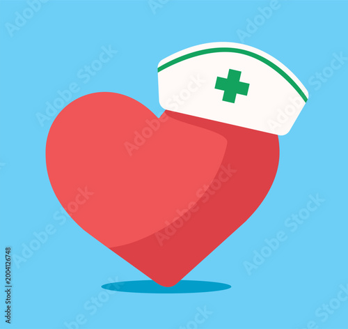 Heart with Nurse Hat and Cross Healthcare Concept Medical Vector Illustration