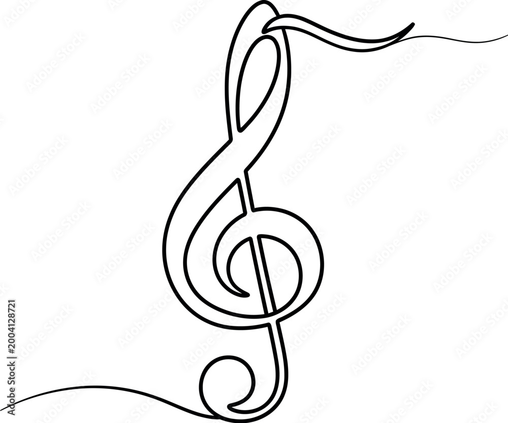 Fototapeta premium Treble Clef Continuous Line Art Music Symbol Vector Illustration