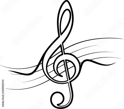 Obraz na plátně Elegant Treble Clef Music Symbol with Staff Lines Vector Illustration