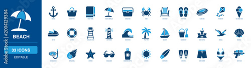 Summer Vacation Coast and Beach Glyph Icon Collection Relaxing Tote Crab Jet Ski Lifeguard Seagull Snorkel Surfboard Flops Castle Hat Leisure Sunscreen Resort Umbrella Ocean Shell Sand Sun