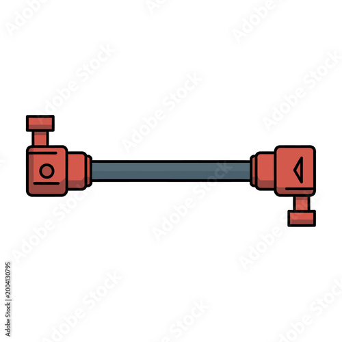 Cartoon illustration of red metal turnstile with blue bar  security access control device