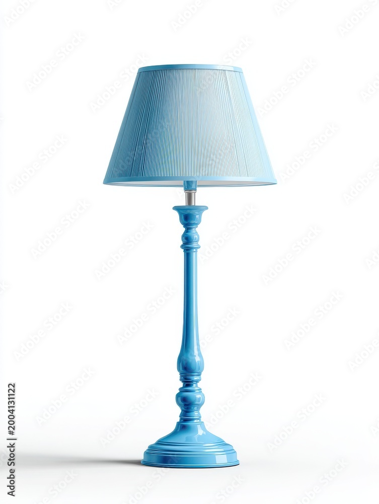 Obraz premium Light Blue Desk Lamp With Patterned Shade On White Background