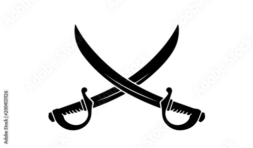 Fotografia Crossed Pirate Sabers Vector Illustration of Scimitar Swords Isolated on White B