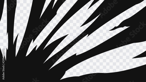 Abstract black speed lines spreading from the left side on transparent background. Dynamic manga-style motion effect with sharp diagonal streaks, perfect for comic action scenes, fast movement visuals