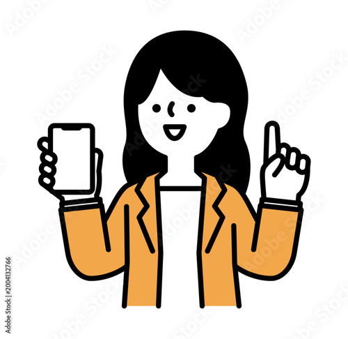 スマホの使い方をレクチャーする女性のイラスト