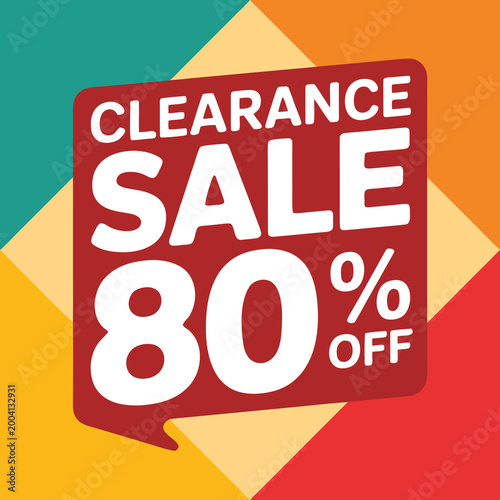 Clearance sale 80 percent off banner featuring geometric layered background red and gold.