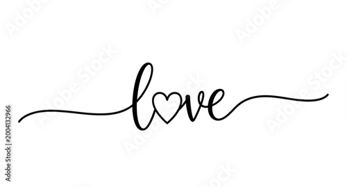 Untitled design - Elegant love word typography with heart symbol black script vector design isolated on white background