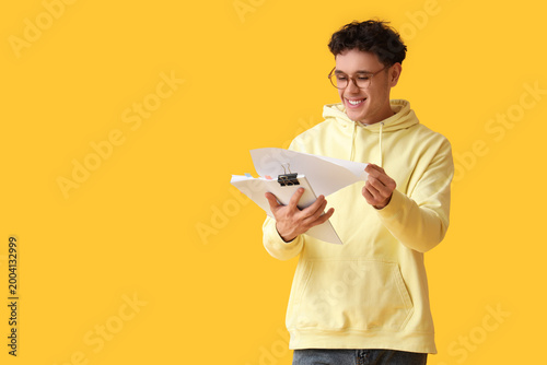 Male screenwriter reading s...