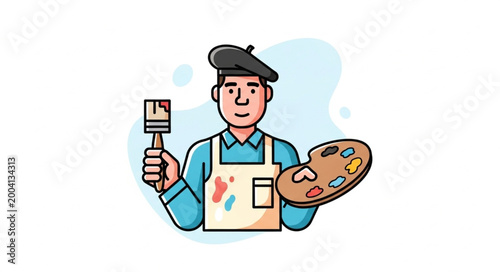 Foto Artist Holding Paintbrush Palette and Canvas Illustration.