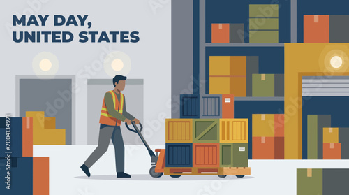 Warehouse Worker with Pallet Jack for May Day United States