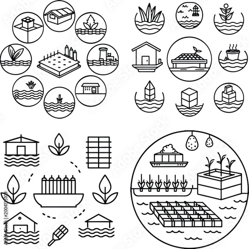 Intricate black and white illustrations of diverse buildings and structures, meticulously crafted with clean lines and geometric precision. Each design is a minimalist architectural statement.