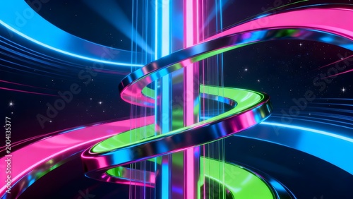 Colorful neon spiral in space