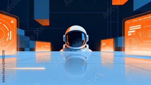 Astronaut in a futuristic control room
