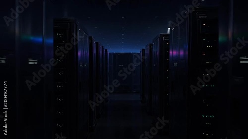 Dark room with server computer equipment.