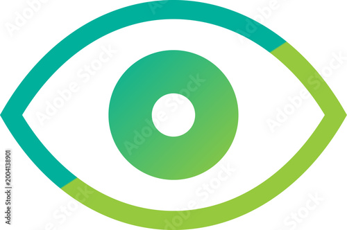 Minimalist green gradient human eye icon symbol representing vision foresight observation security surveillance and iris