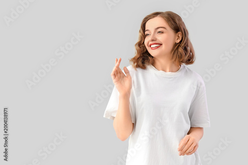 Happy young woman with bob ...