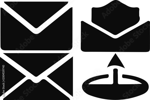 Black and white envelopes with send and receive symbols