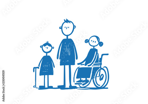 車椅子と介護者が寄り添う優しい手描き風イラスト
