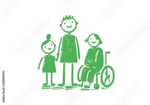 車椅子と介護者が寄り添う優しい手描き風イラスト
