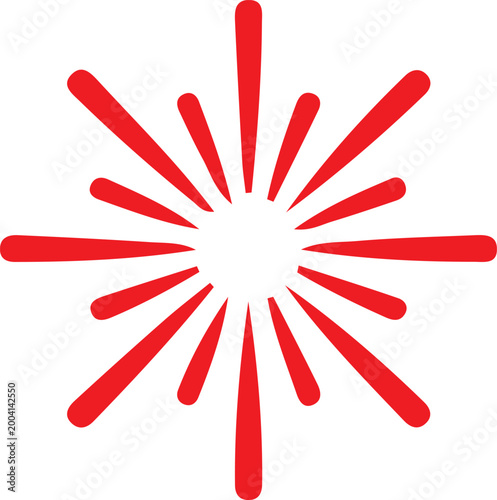 Red burst shape with radiating lines on white background