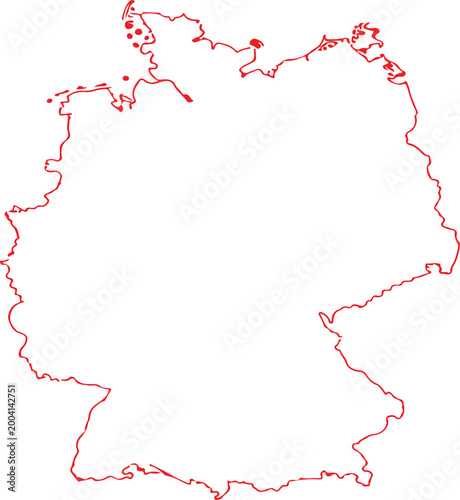 Red outline map of germany with coastal details