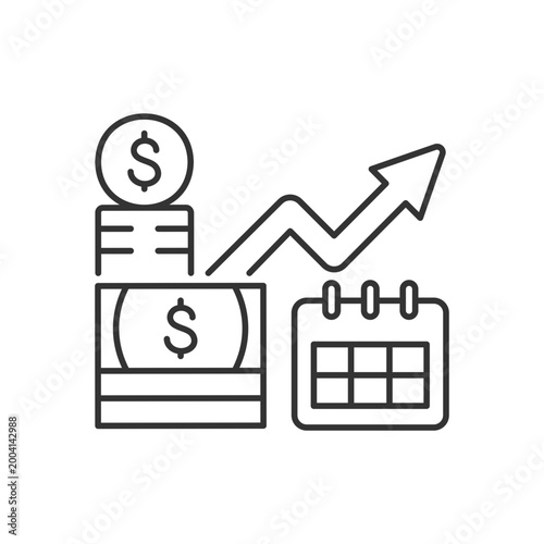 Long term investment linear icon. Financial planning and goals achievement. Capital stock. Thin line customizable illustration. Contour symbol. Vector isolated outline drawing. Editable stroke