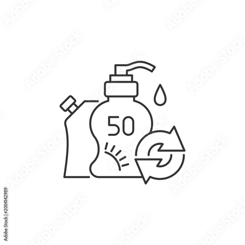 Sunscreen refill linear icon. Natural cosmetic. Eco friendly package. Reusable sunblock. Thin line customizable illustration. Contour symbol. Vector isolated outline drawing. Editable stroke