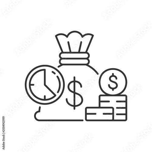 Short term deposit linear icon. Sum of money for short period of time invest. Bank currency. Thin line customizable illustration. Contour symbol. Vector isolated outline drawing. Editable stroke
