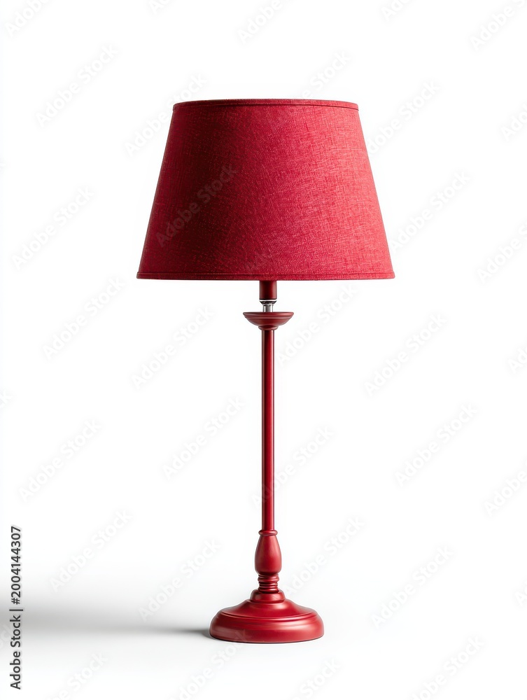 Obraz premium Sparkling Red Table Lamp With Glittery Lampshade Isolated On White Background Studio Shot