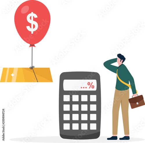 Stressed man with calculator and gold price inflation