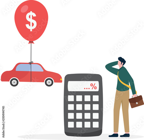 Stressed man with calculator and car price inflation
