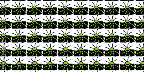 Seamless Pattern with Cartoon Green Sun Setting Behind Black Cloud Icons Vector Background